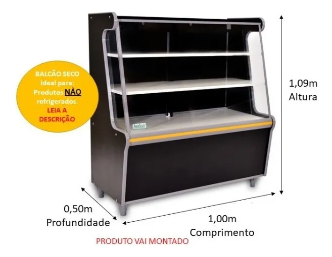 Balcão Seco Expositor Vitrine 1,00m Para Lanchonete/padaria Cor Amarelo - 2